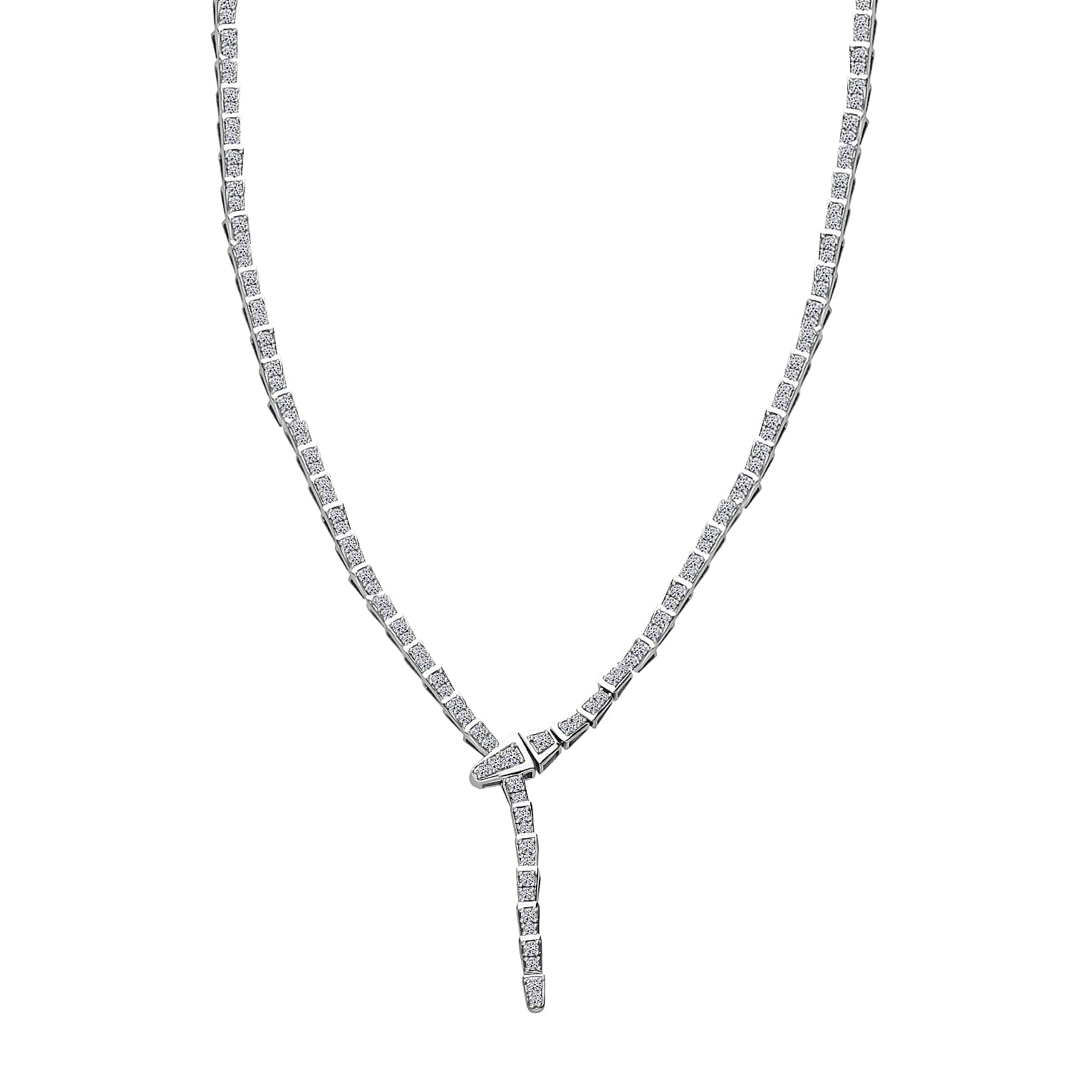 Designer Inspired Luxuriant - SGL Certified Lab Grown Diamond (SI-GH) Serpent Necklace (Size 18.50) in Platinum Overlay Sterling Silver 4.00 Ct, Silver Wt. 28.70 Gms.