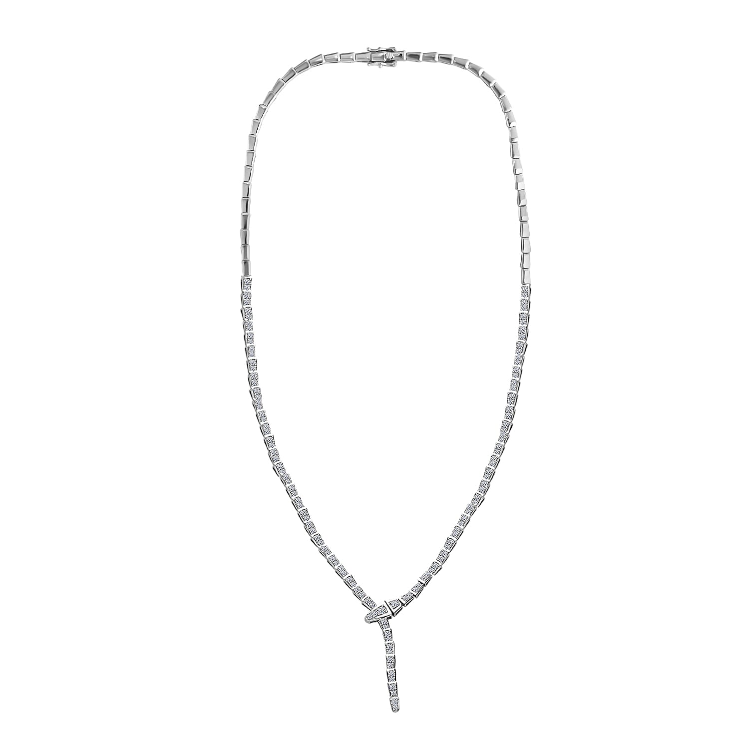 Designer Inspired Luxuriant - SGL Certified Lab Grown Diamond (SI-GH) Serpent Necklace (Size 18.50) in Platinum Overlay Sterling Silver 4.00 Ct, Silver Wt. 28.70 Gms.