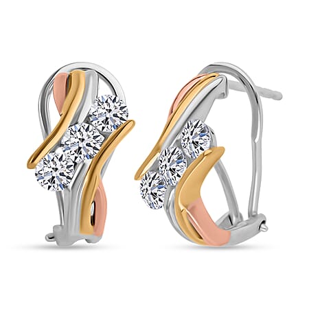 LUXURIANT 1 Ct. Lab Grown Diamond Trilogy Earrings in 18K Yellow and Rose Gold Vermeil Plated  Sterling Silver