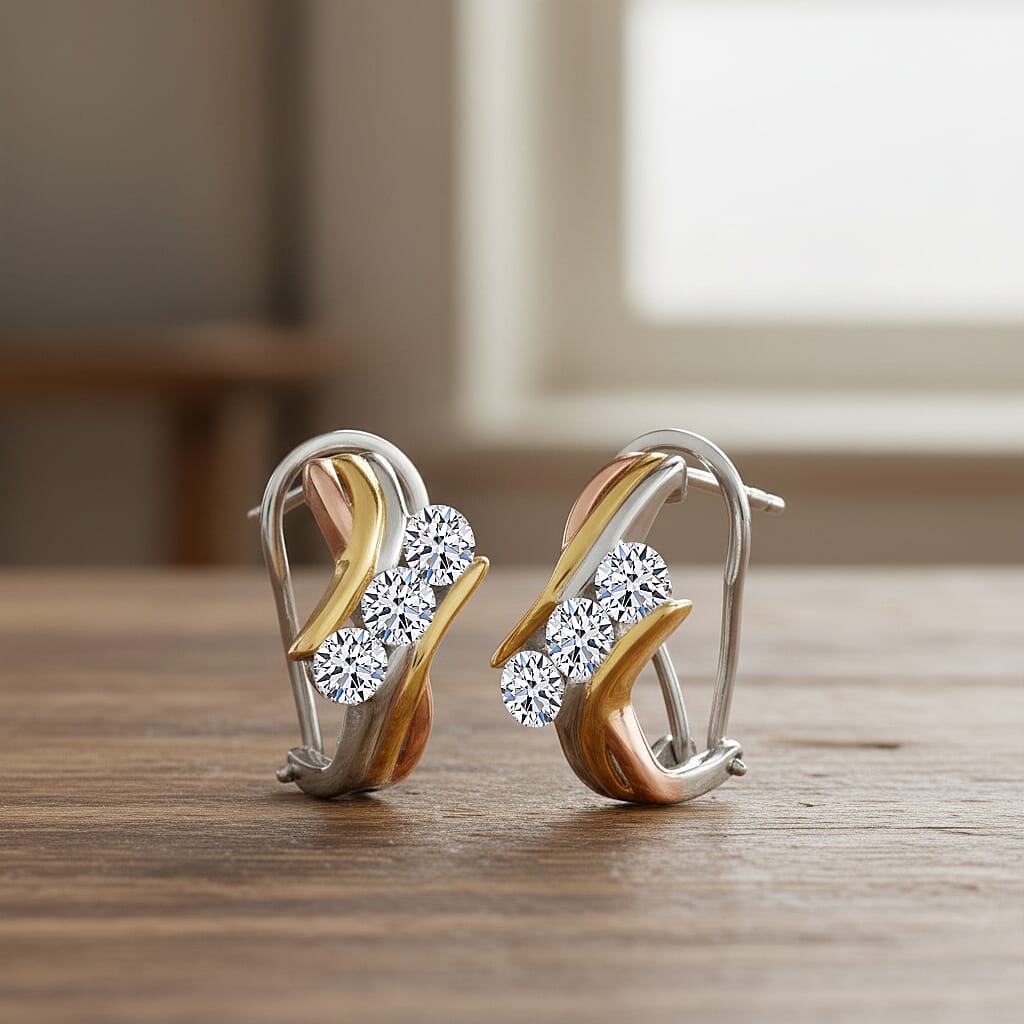 Luxuriant Diamond Lab Grown Diamond Earring with French Clip in Sterling Silver, Yellow & Rose Gold 1.00 Ct.