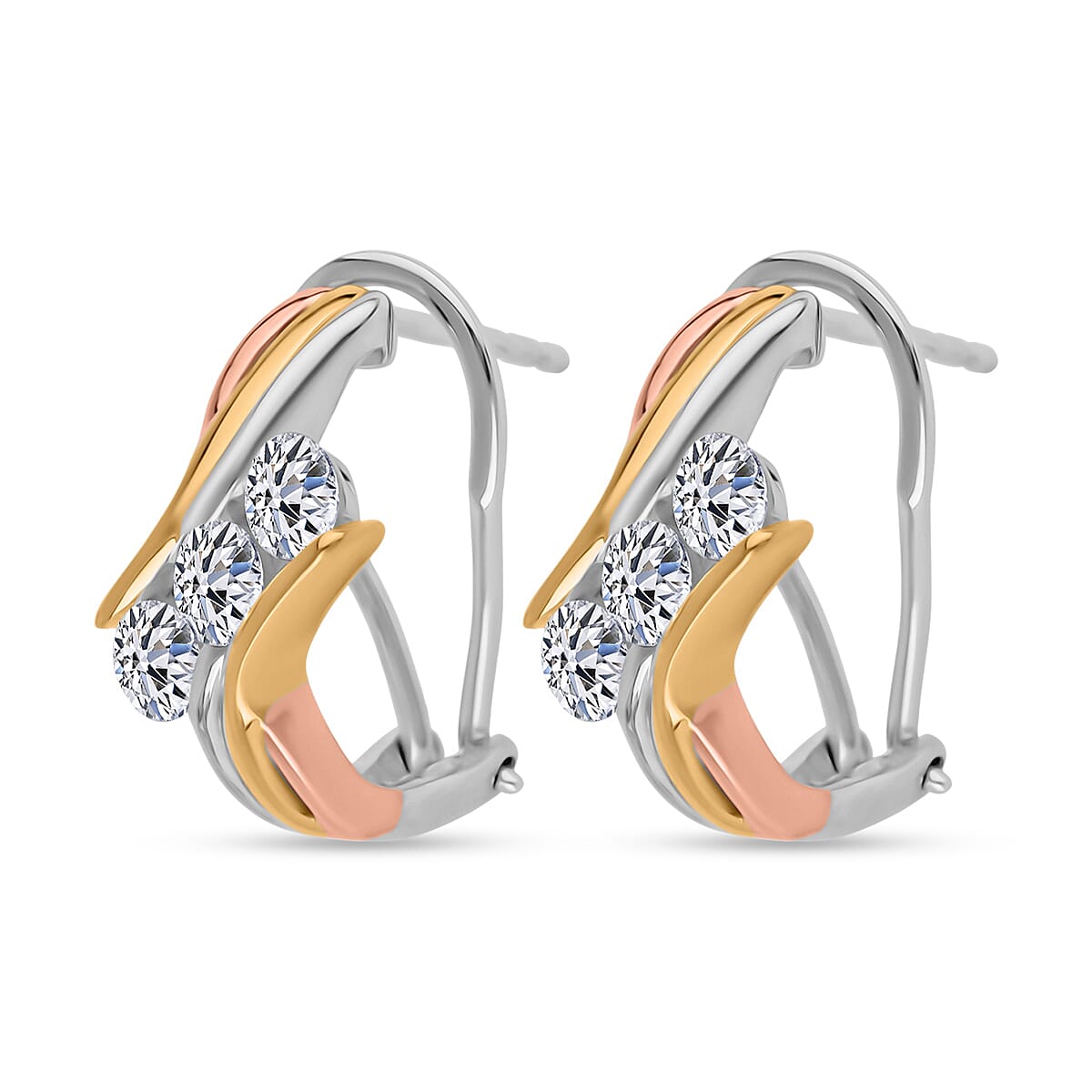 Luxuriant Diamond Lab Grown Diamond Earring with French Clip in Sterling Silver, Yellow & Rose Gold 1.00 Ct.