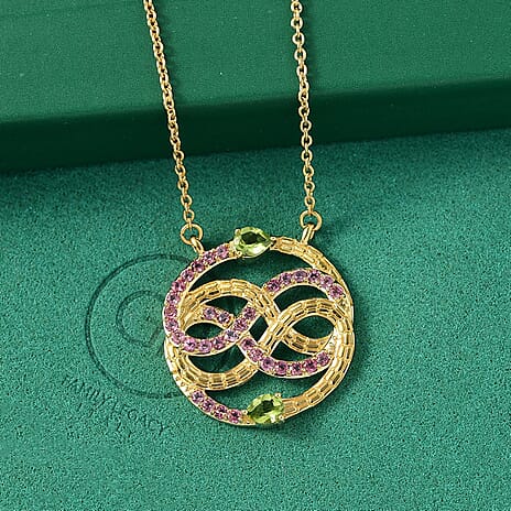 GP Serpentine Collection - Peridot, Blue Sapphire & Lotus Garnet Necklace (Size - 20) in 18K Vermeil Yellow Gold Plated Sterling Silver 1.72 Ct, Silver Wt.6.16 Gms.