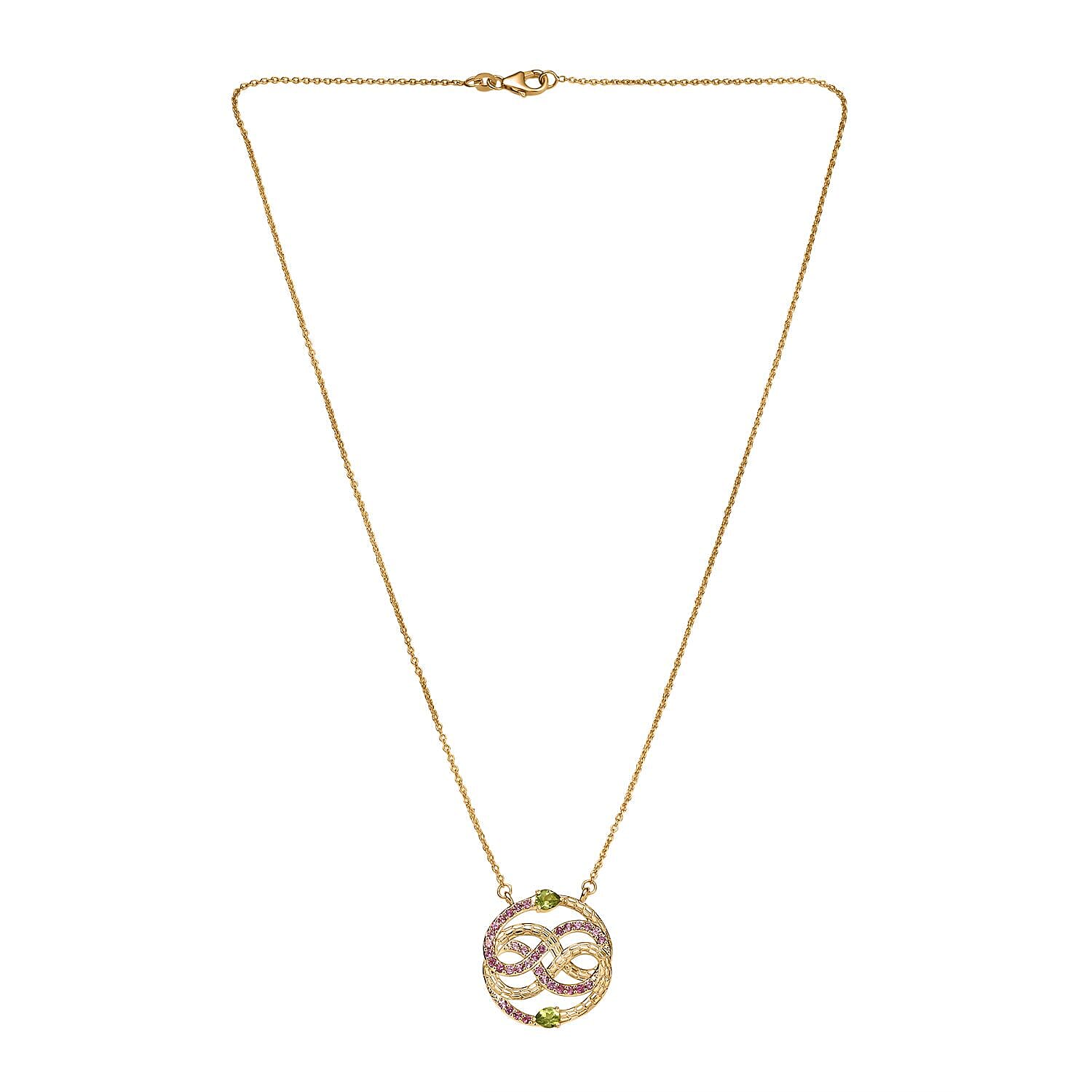 GP Serpentine Collection - Peridot, Blue Sapphire & Lotus Garnet Necklace (Size - 20) in 18K Vermeil Yellow Gold Plated Sterling Silver 1.72 Ct, Silver Wt.6.16 Gms. GP Serpentine Collection - Peridot, Blue Sapphire & Lotus Garnet Necklace (Size - 20) in 18K Vermeil Yellow Gold Plated Sterling Silver 1.72 Ct, Silver Wt.6.16 Gms.