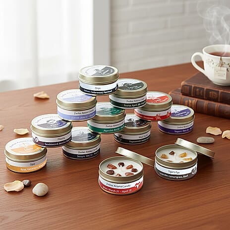 Set of 12 Zodiac Sign Scented Gemstone Candles - Vanilla, Jasmine, Rose & Lemongrass