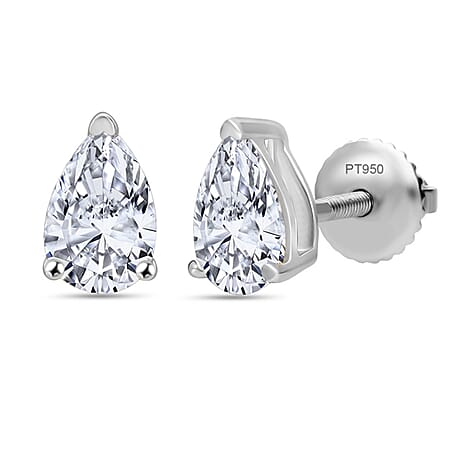 Luxuriant - 950 Platinum IGI Certified Lab Grown Diamond Earring with Screw Back 3.00 Ct.
