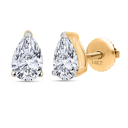 LUXURIANT 3 Ct. Lab Grown Diamond Solitaire Stud Earring with Screw Back in 14K Yellow Gold IGI Certified