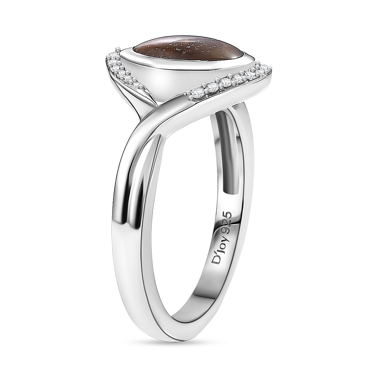 D'joy Ammolite & White Zircon Ring in Rhodium Overlay Sterling Silver 1.20 Ct.