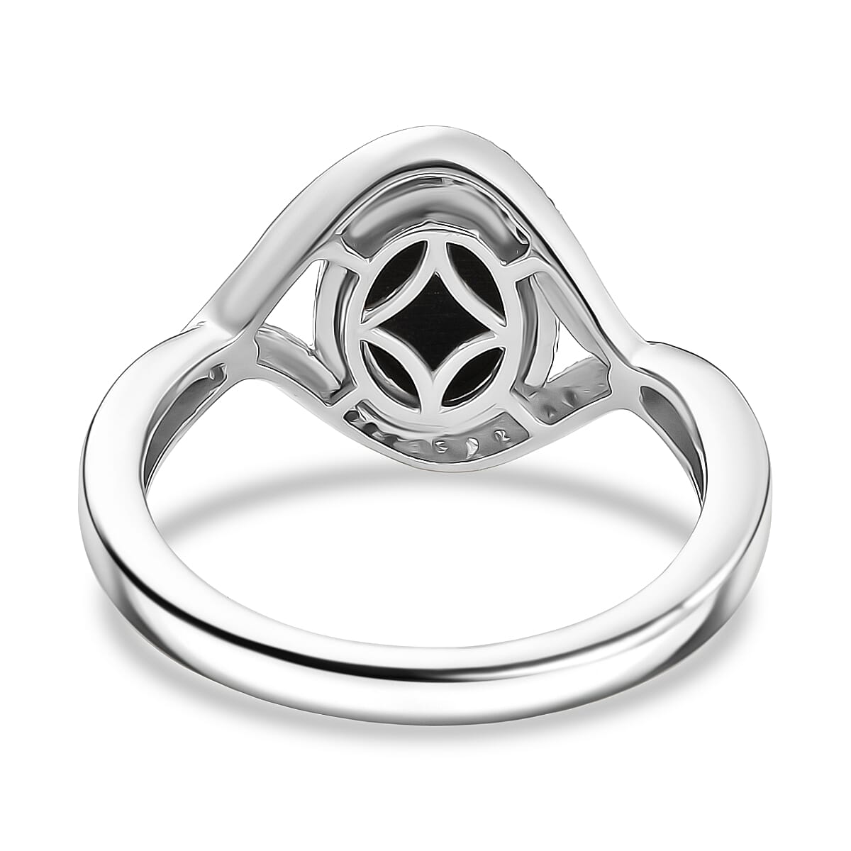 D'joy Ammolite & White Zircon Ring in Rhodium Overlay Sterling Silver 1.20 Ct.