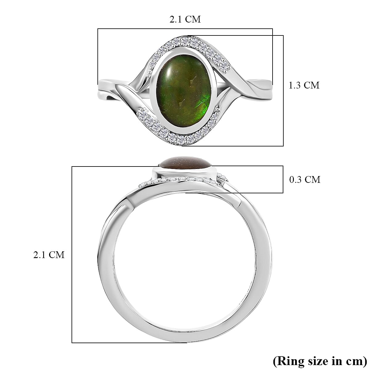 D'joy Ammolite & White Zircon Ring in Rhodium Overlay Sterling Silver 1.20 Ct.