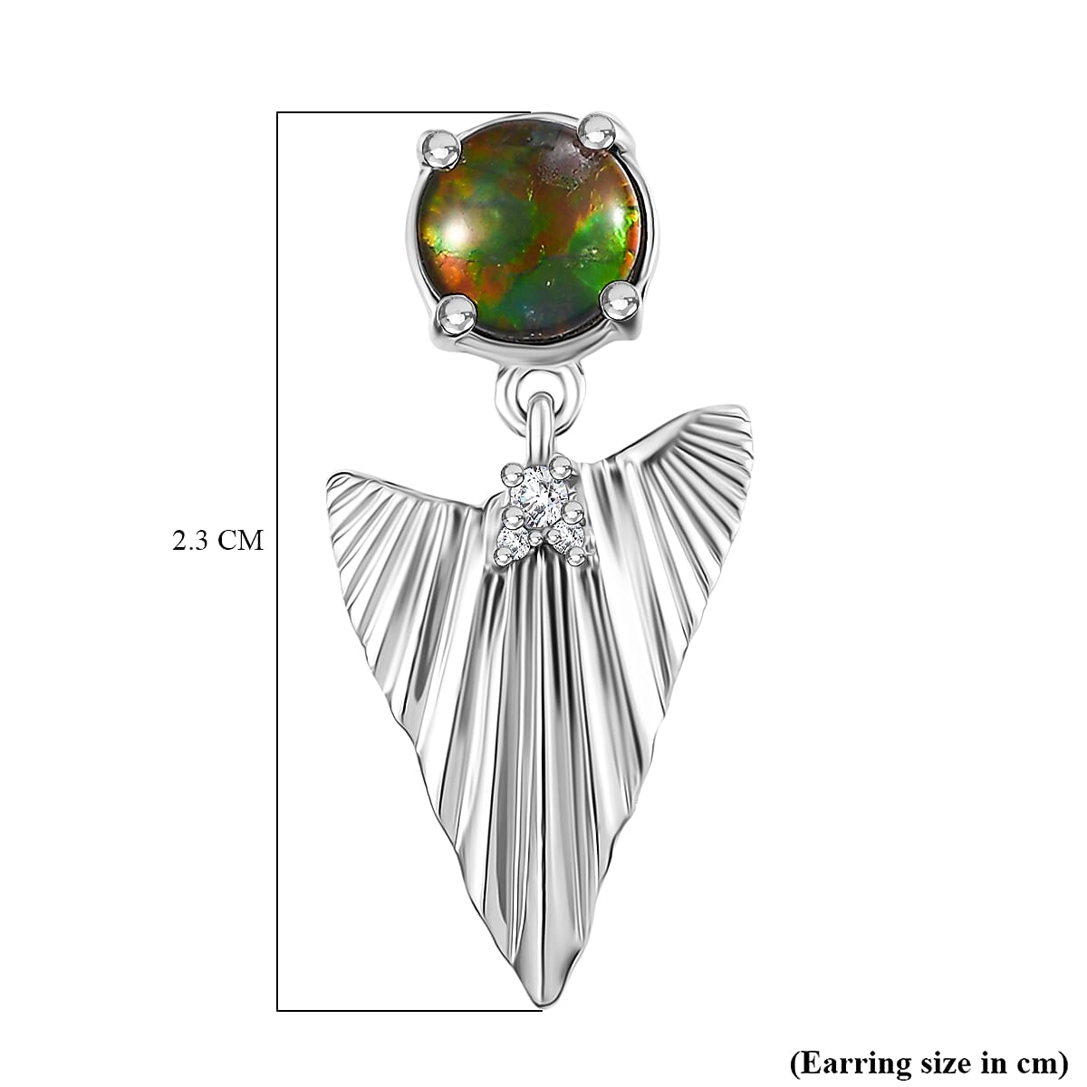 D'joy Ammolite & White Zircon Stud Push Post Earring in Rhodium Overlay Sterling Silver 1.12 Ct. D'joy Ammolite & White Zircon Stud Push Post Earring in Rhodium Overlay Sterling Silver 1.12 Ct.