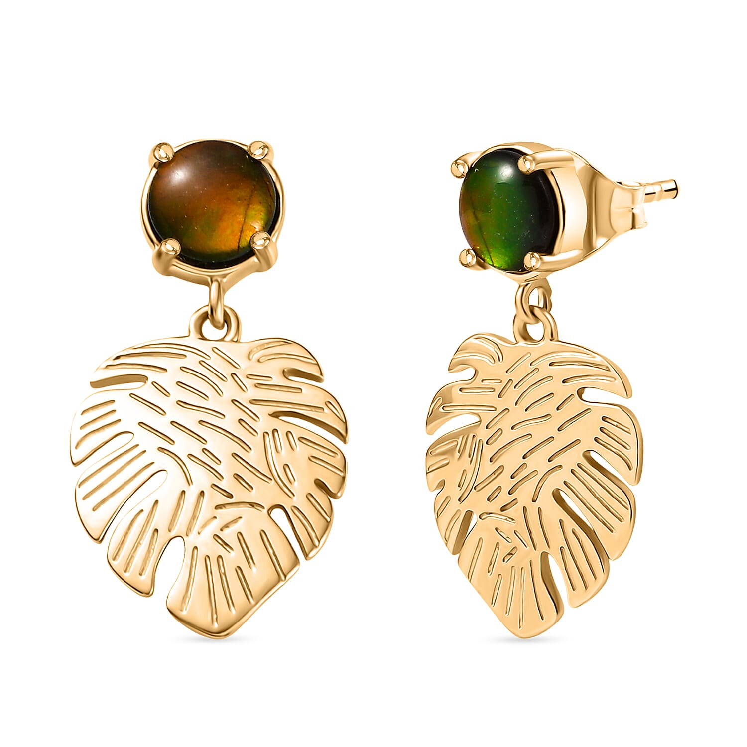 D'joy Ammolite Dangling Earrings in 18K Vermeil Yellow Gold Sterling Silver 1.06 Ct.