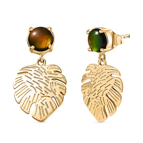 D'joy Ammolite Dangling Earrings in 18K Vermeil Yellow Gold Sterling Silver 1.06 Ct.