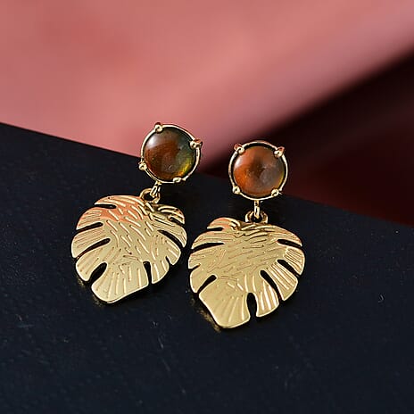 D'joy Ammolite Dangling Earrings in 18K Vermeil Yellow Gold Sterling Silver 1.06 Ct.