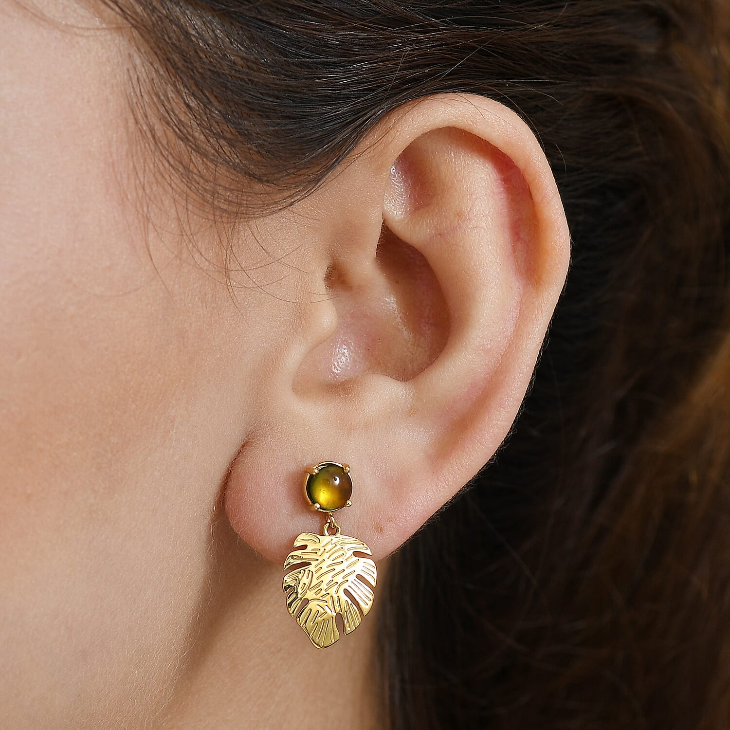 D'joy Ammolite Dangling Earrings in 18K Vermeil Yellow Gold Sterling Silver 1.06 Ct.