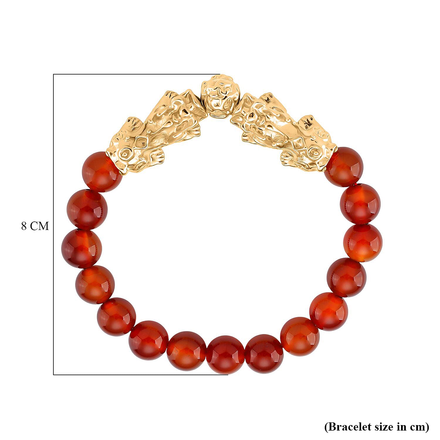 Red Agate Beads & Pixiu Bracelet (Size 7 Streachable) in Yellow Gold Plated 150.00 Ct.