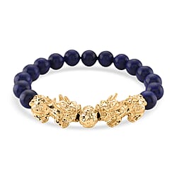 Blue Howlite Beads, Pixiu Bracelet (Size 7 Stretchable) in Yellow Gold Tone 150.00 Ct.