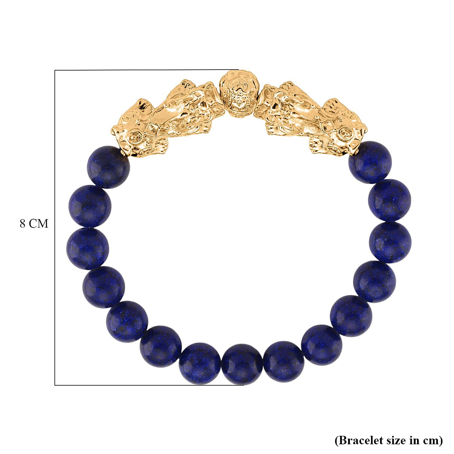 Lapis Lazuli Beads & Pixiu Bracelet (Size 7 Streachable) in Yellow Gold Plated 150.00 Ct.
