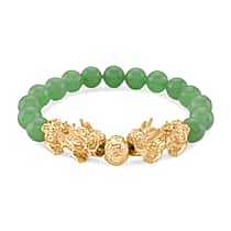 Green Aventurine Beads, Pixiu Bracelet (Size 7 Stretchable) in Yellow Gold Tone 150.00 Ct.