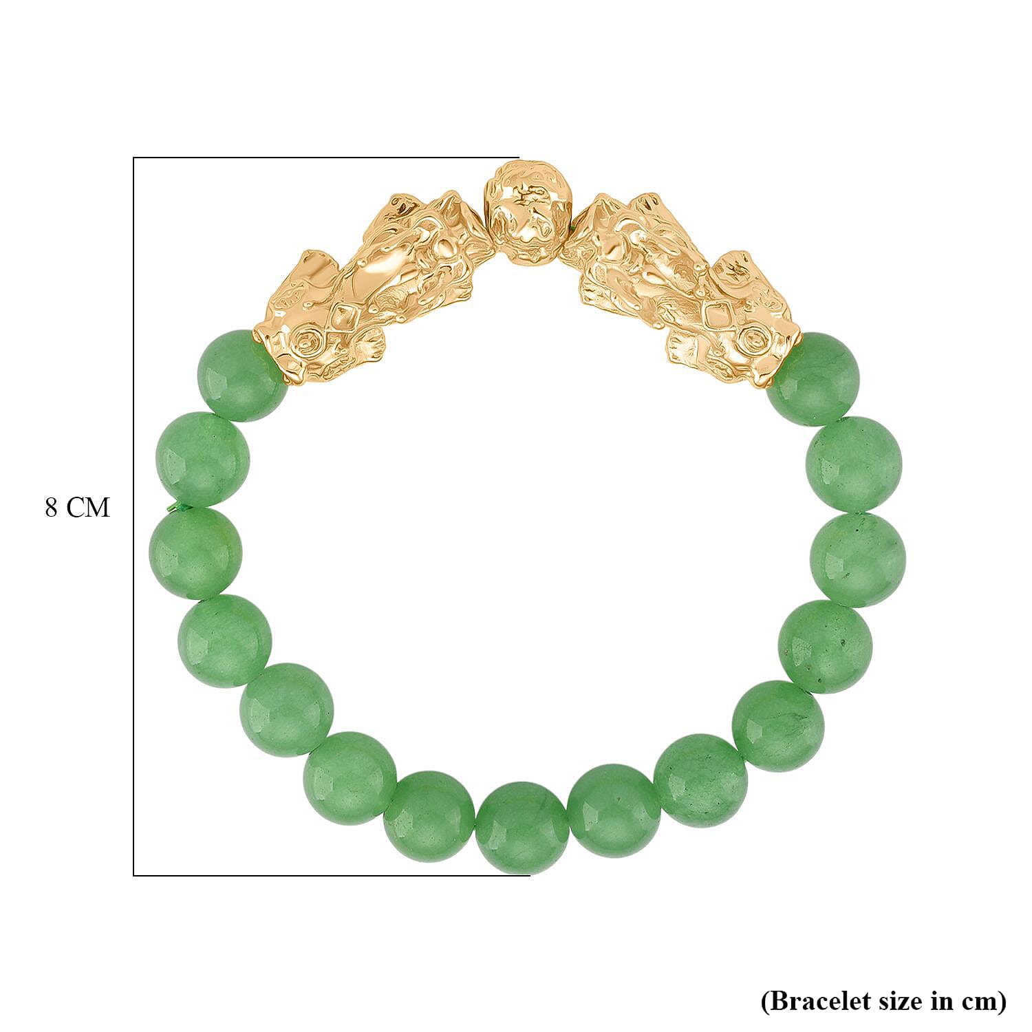 Green Aventurine Beads & Pixiu Bracelet (Size 7 Streachable) in Yellow Gold Plated 150.00 Ct.