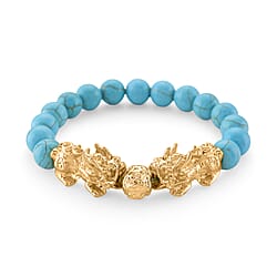 Blue Howlite Beads, Pixiu Bracelet (Size 7 Stretchable) in Yellow Gold Tone 150.00 Ct.