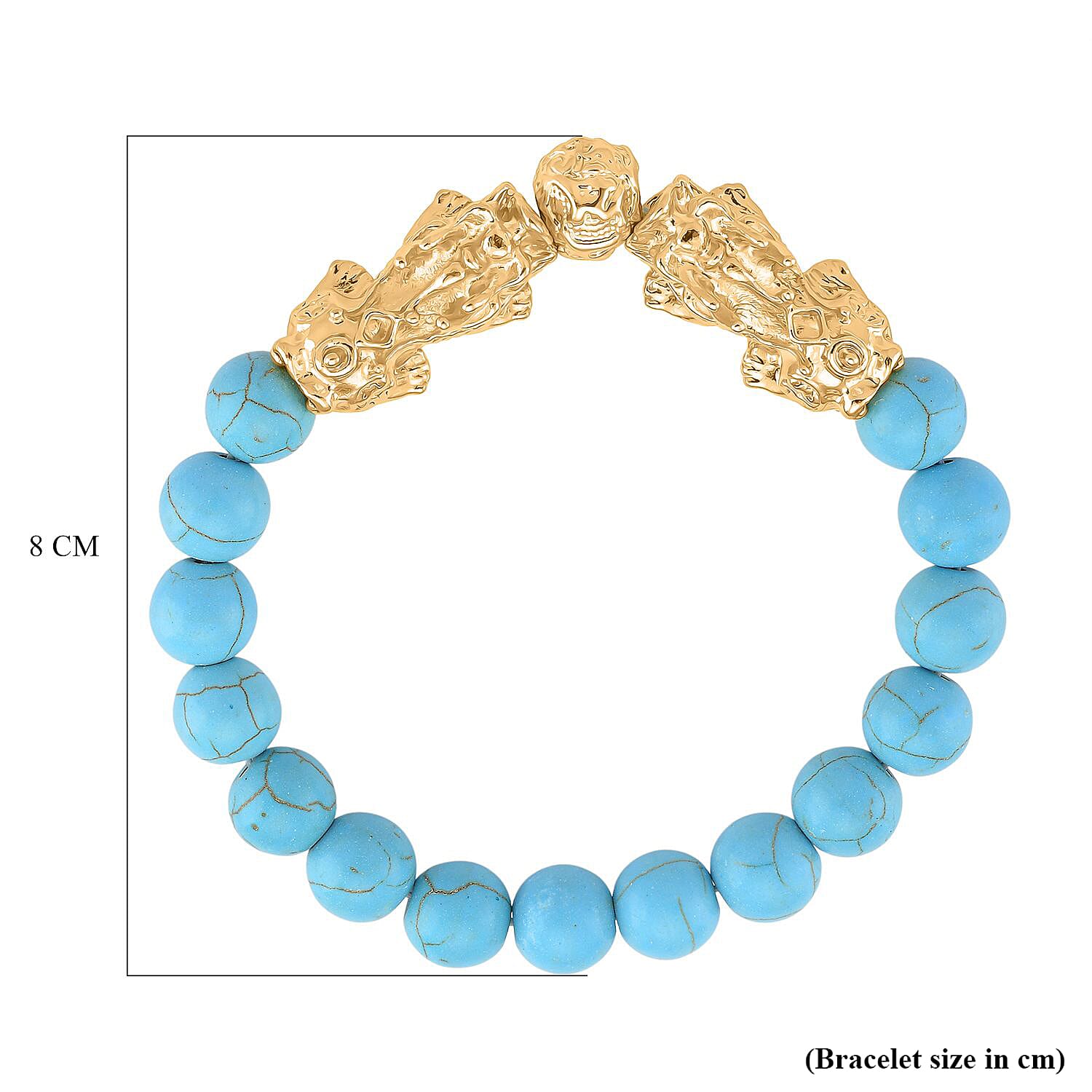 Blue Howlite Beads & Pixiu Bracelet (Size 7 Streachable) in Yellow Gold Plated 150.00 Ct.