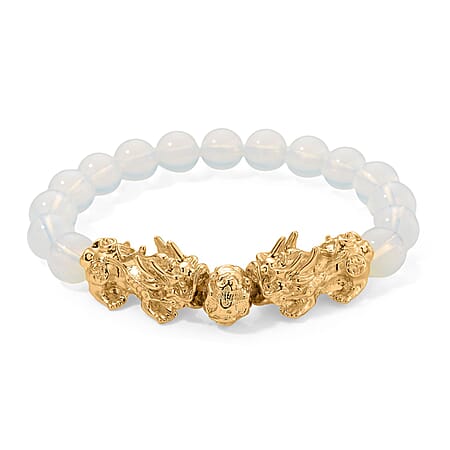 Opalite Beads, Pixiu Bracelet (Size 7 Stretchable) in Yellow Gold Tone 150.00 Ct.