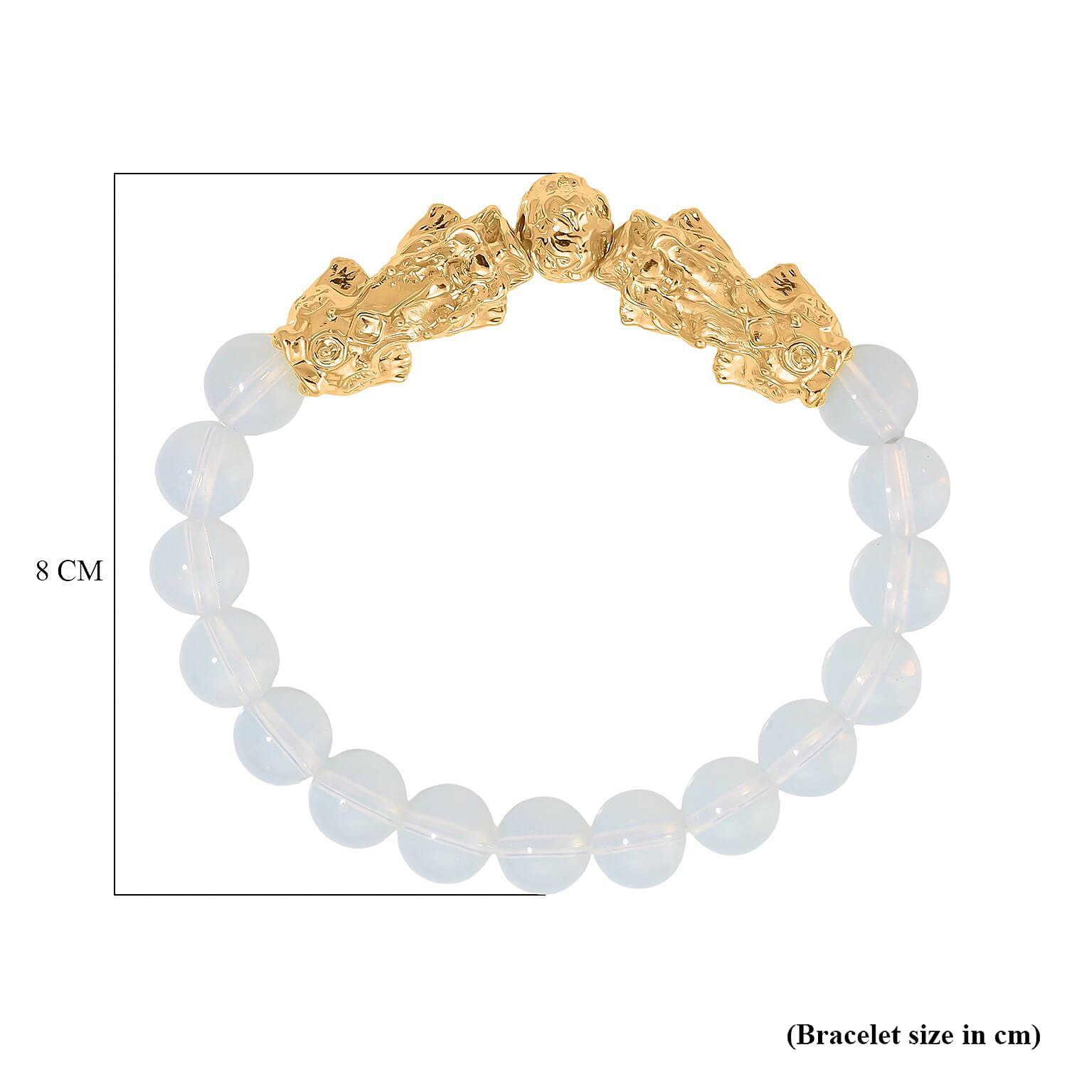 Opalite Beads & Pixiu Bracelet (Size 7 Streachable) in Yellow Gold Plated 150.00 Ct.