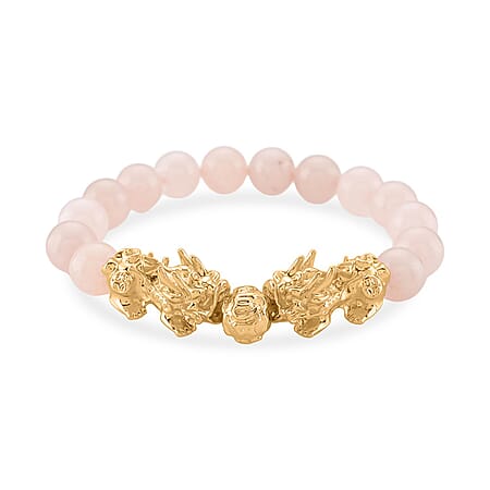 Rose Quartz Beads, Pixiu Bracelet (Size 7 Stretchable) in Yellow Gold Tone 150.00 Ct.