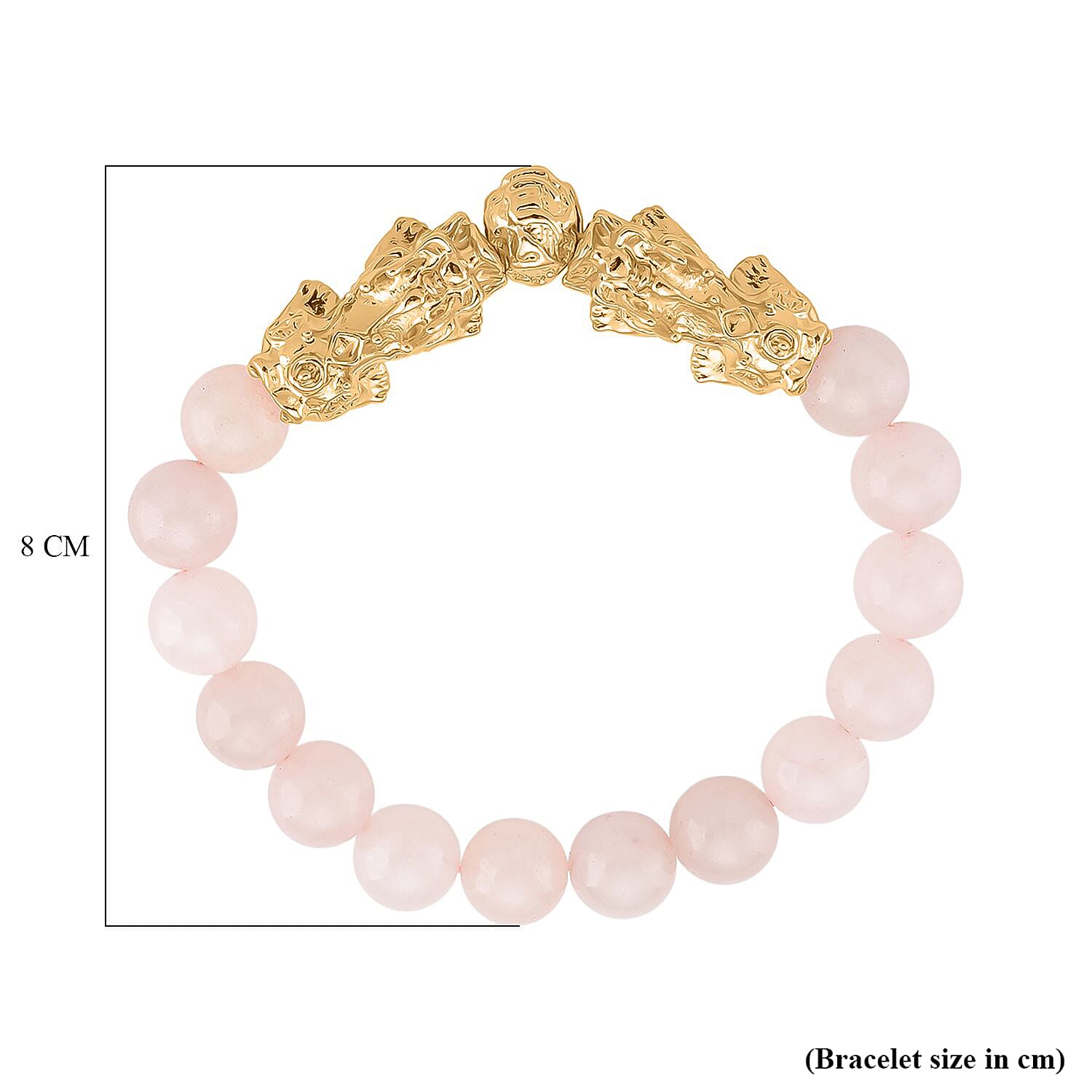 Rose Quartz Beads & Pixiu Bracelet (Size 7 Stretchable) in Yellow Gold Plated 150.00 Ct.