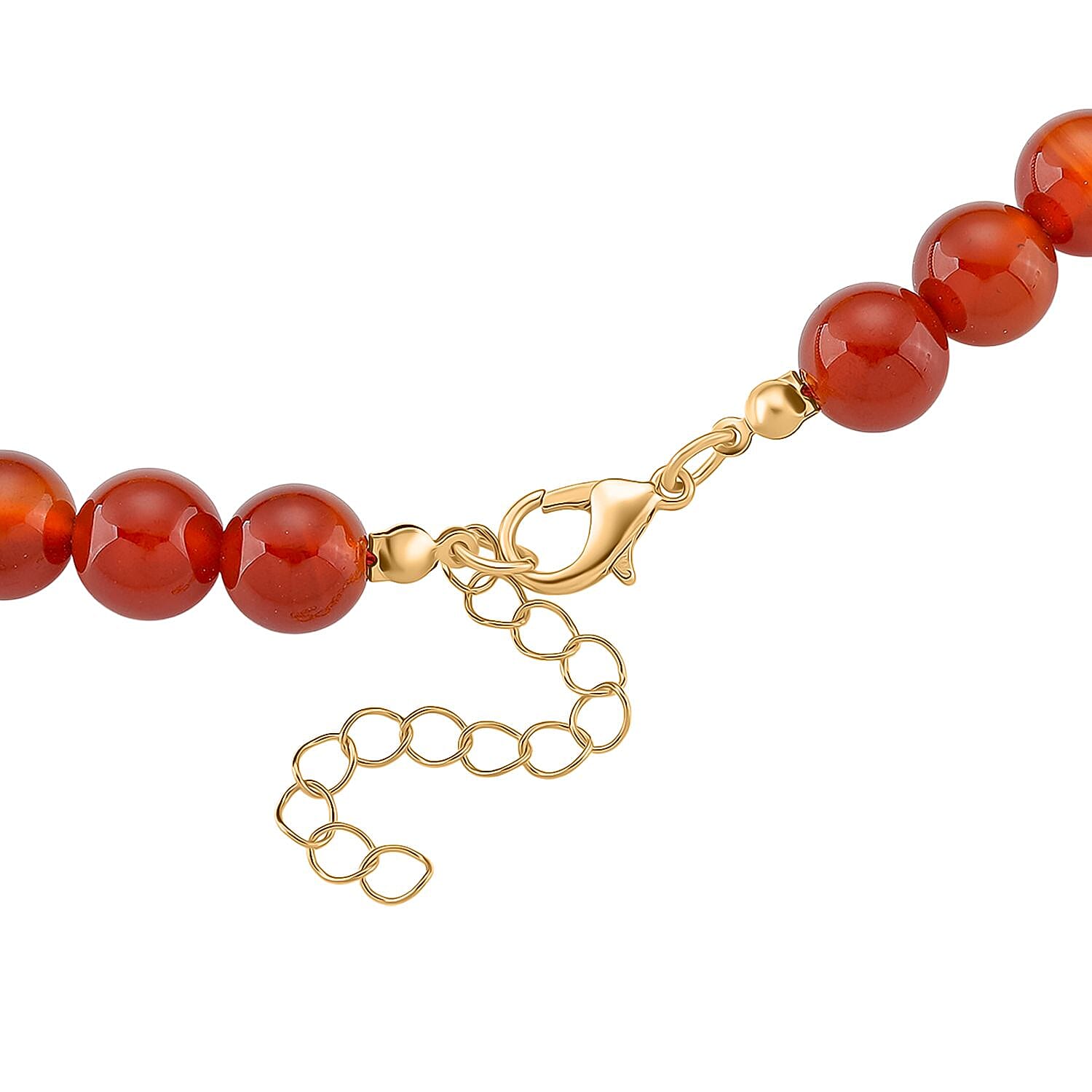 Red Agate Beads & Pixiu Necklace (Size 18 - 2 Ext) in Yellow Gold Plated 330.00 Ct.