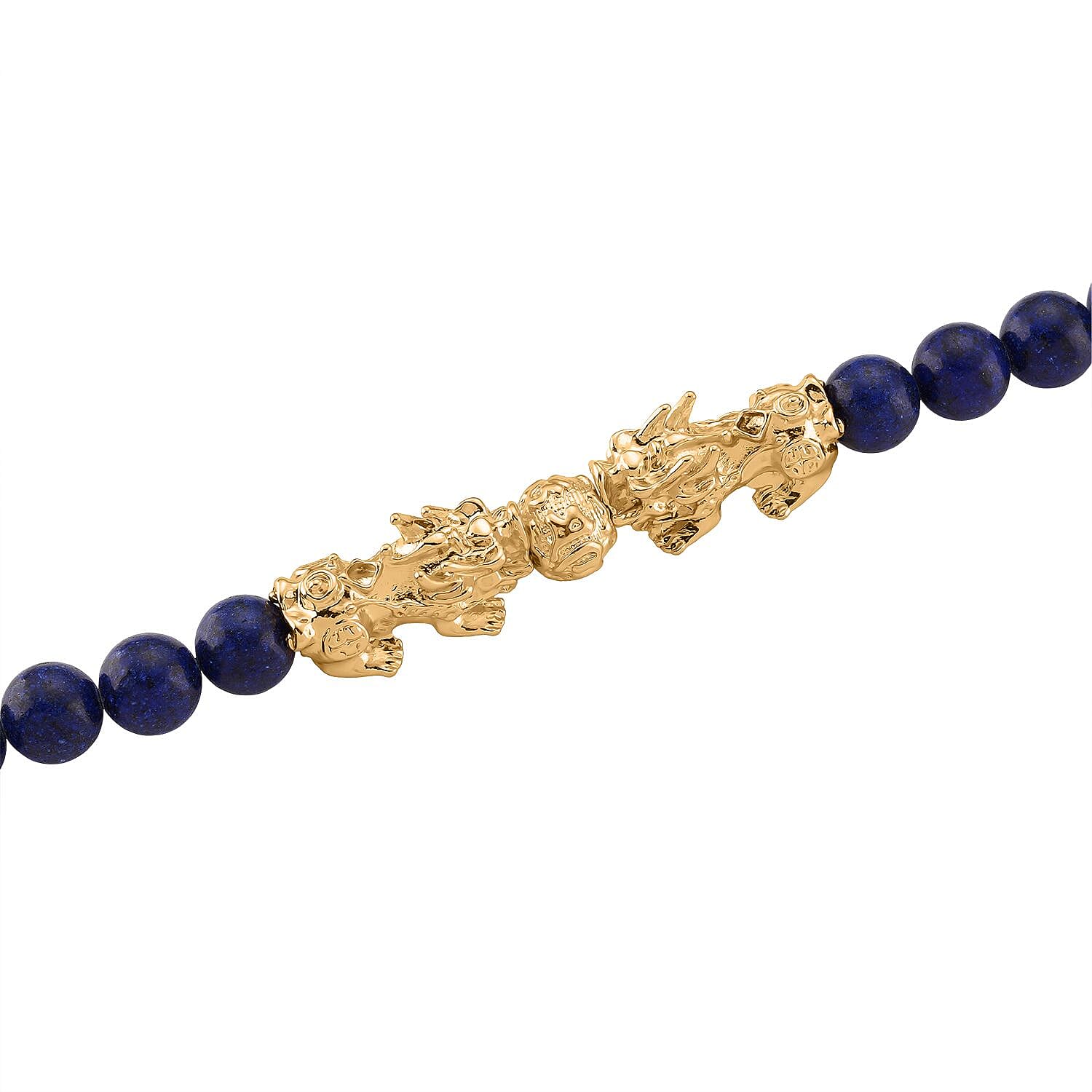 Lapis Lazuli Beads & Pixiu Necklace (Size 18 - 2 Ext) in Yellow Gold Plated 330.00 Ct.