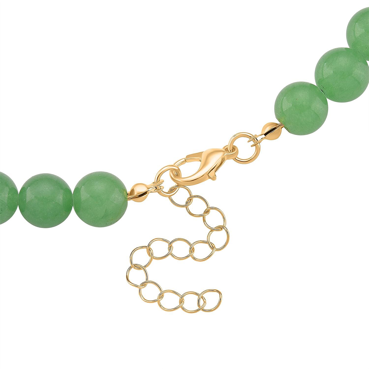 Green Aventurine Beads & Pixiu Necklace (Size 18 - 2 Ext) in Yellow Gold Plated 330.00 Ct.