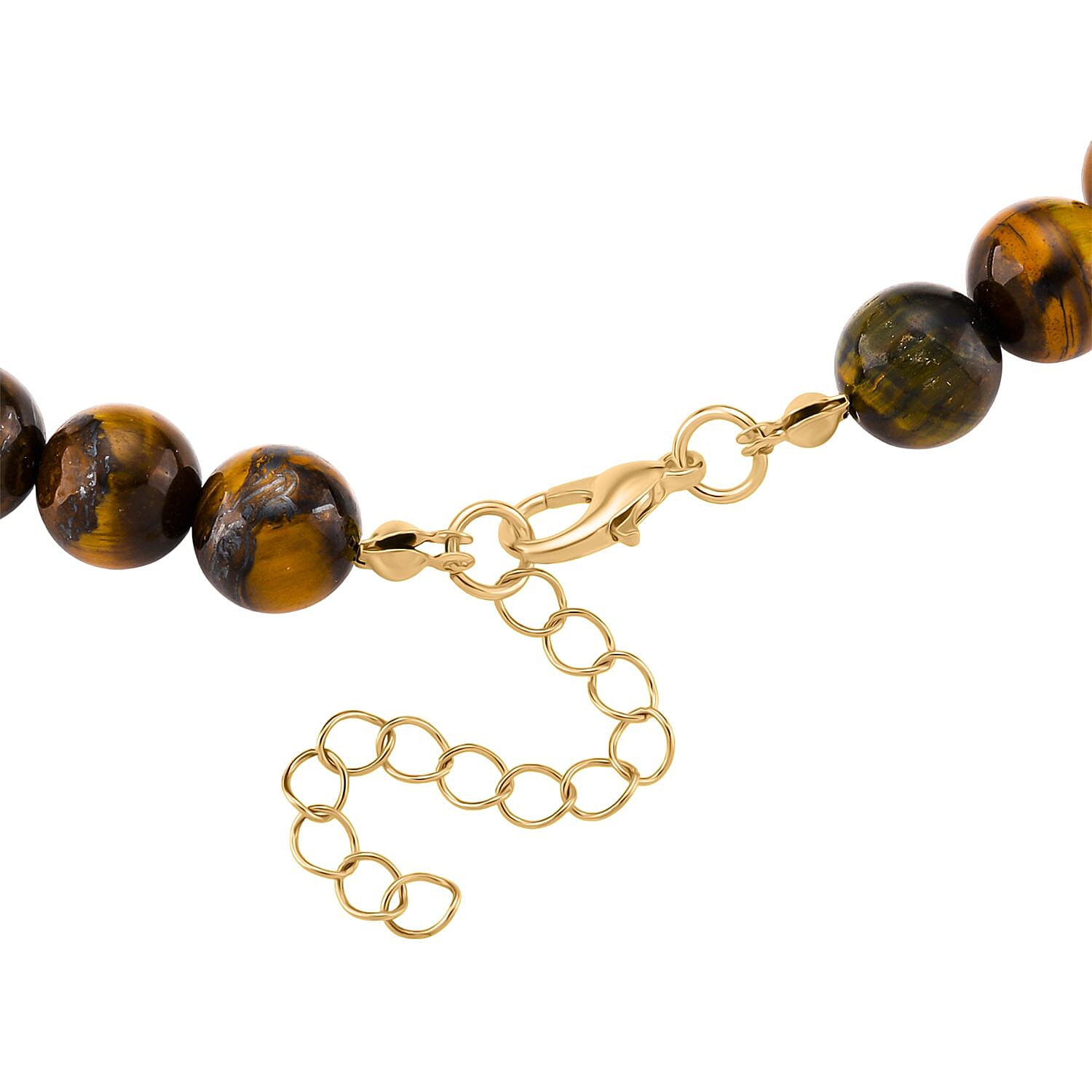 Tigers Eye Beads & Pixiu Necklace (Size 18 - 2 Ext) in Yellow Gold Plated 330.00 Ct.