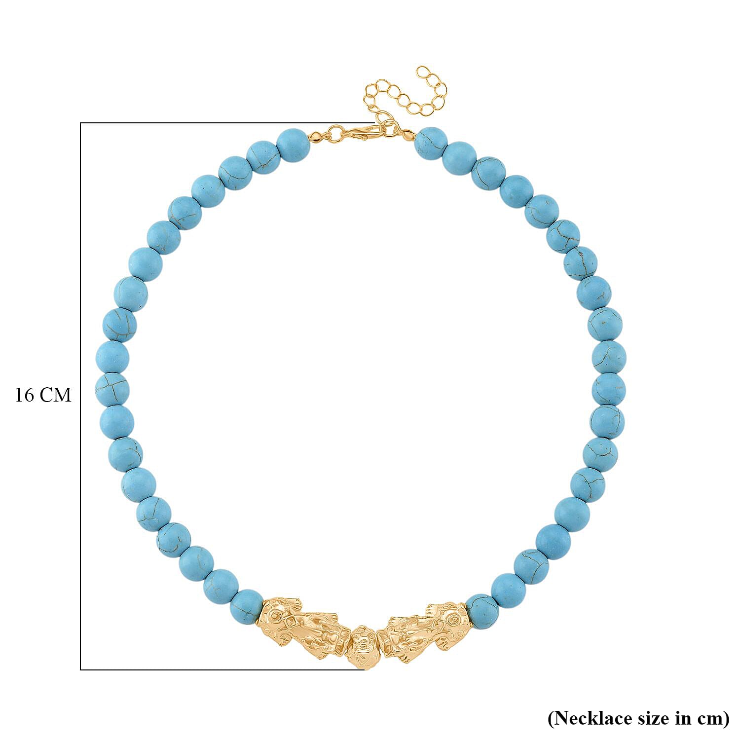 Blue Howlite Beads & Pixiu Necklace (Size 18 - 2 Ext) in Yellow Gold Plated 330.00 Ct.
