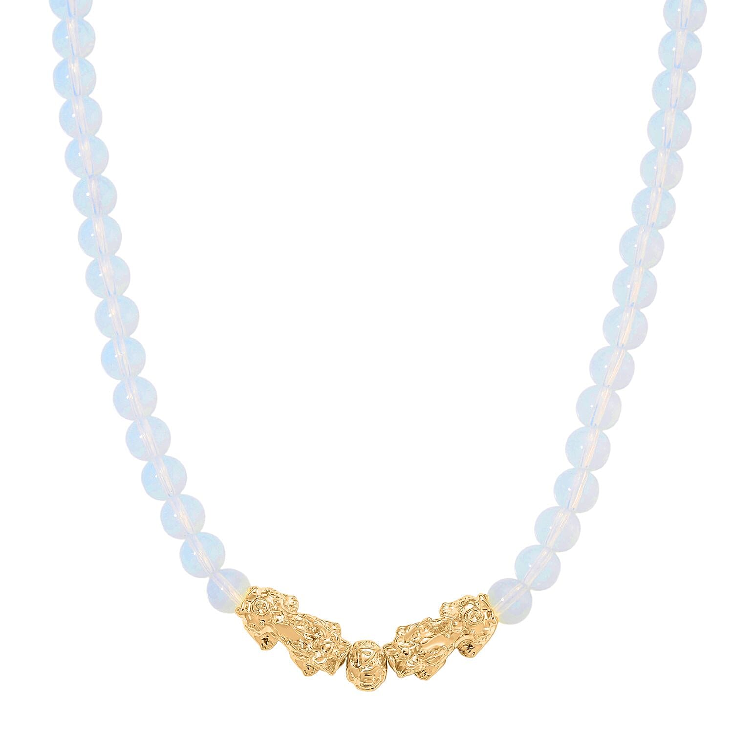 Opalite Beads & Pixiu Necklace (Size 18 - 2 Ext) in Yellow Gold Plated 330.00 Ct.