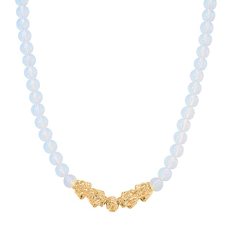 Opalite Beads & Pixiu Necklace (Size 18 - 2 Ext) in Yellow Gold Plated 330.00 Ct.