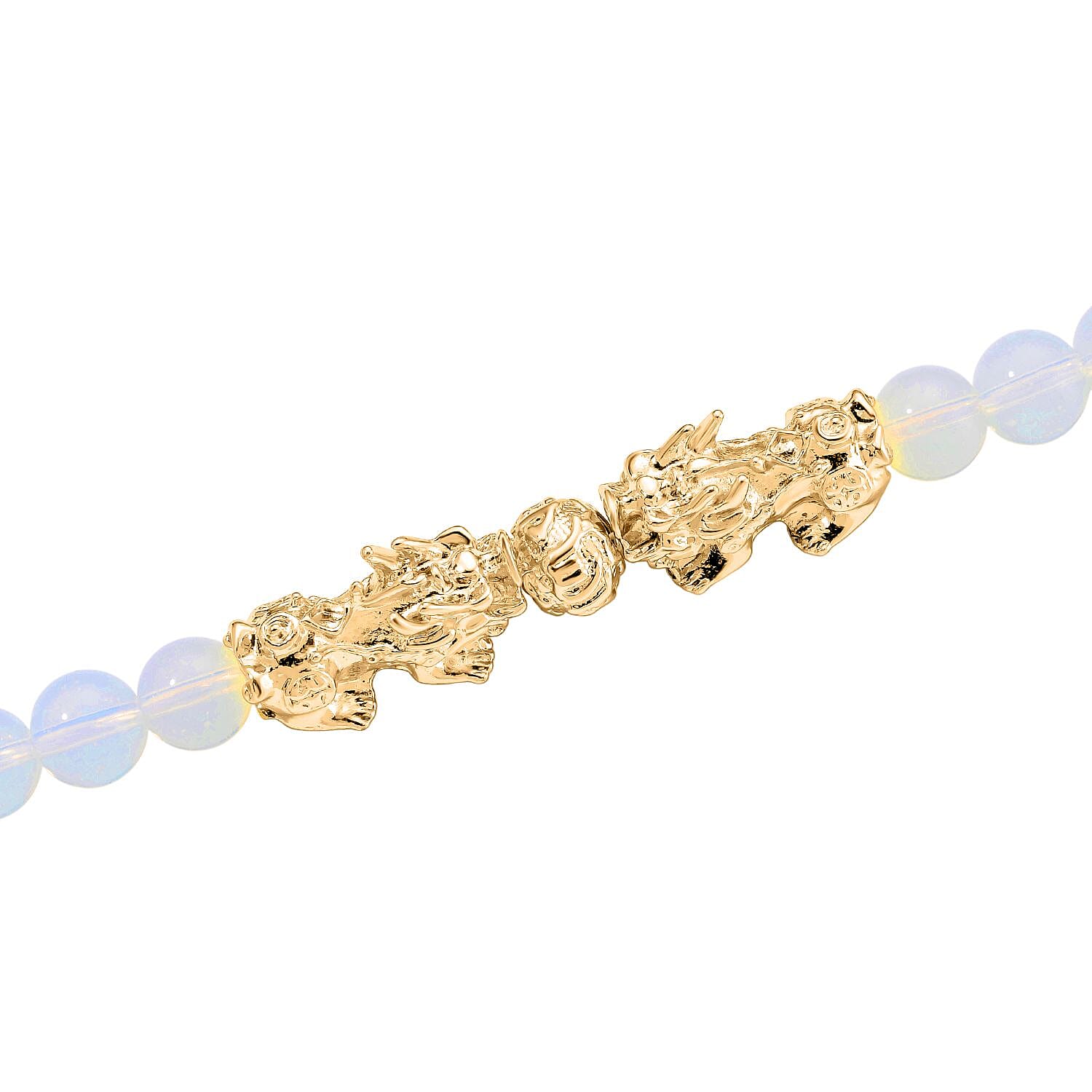 Opalite Beads & Pixiu Necklace (Size 18 - 2 Ext) in Yellow Gold Plated 330.00 Ct.