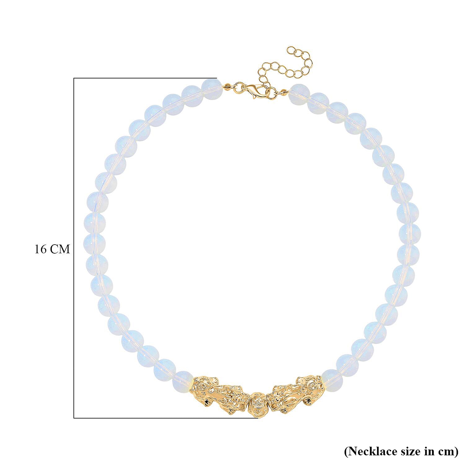 Opalite Beads & Pixiu Necklace (Size 18 - 2 Ext) in Yellow Gold Plated 330.00 Ct.