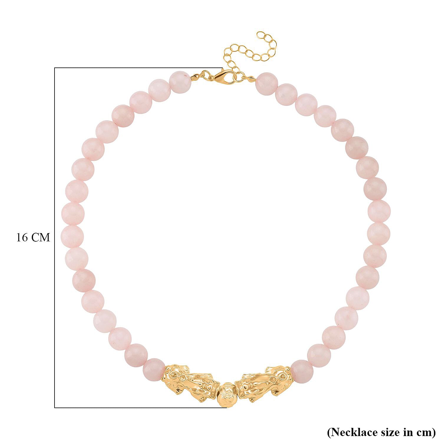 Rose Quartz Beads & Pixiu Necklace (Size 18 - 2 Ext) in Yellow Gold Plated 330.00 Ct.
