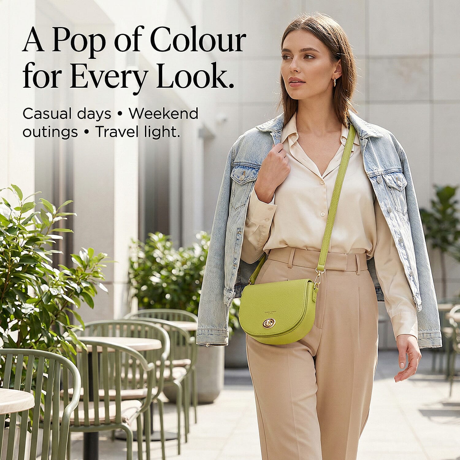 David Jones Stylish Round Flap Compact Shoulder Bag Lemon