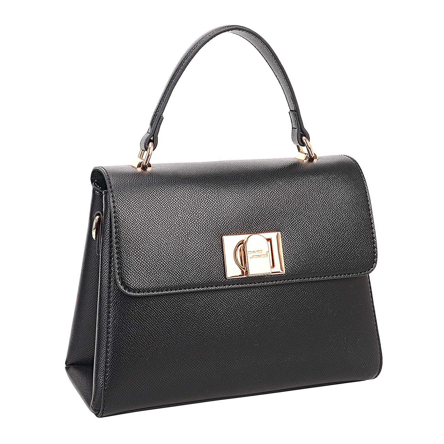David Jones Womens Elegant Flap Closure Handbag with Top Handle - Black