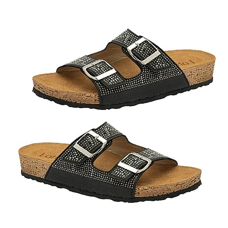 Lotus Ladies Black Tafella Open-Toe Mule Sandals (Size - 6)