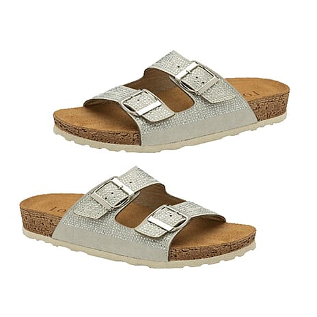 Lotus Ladies Silver Tafella Open-Toe Mule Sandals (Size - 5)