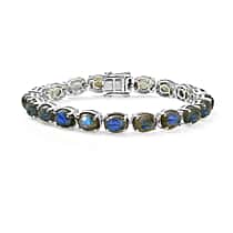 D'joy AAA Natural Labradorite Cluster Bracelet (Size - 7) with GB Lock Box in Rhodium Overlay Sterling Silver 24.80 Ct, Silver Wt. 11.03 Gms.