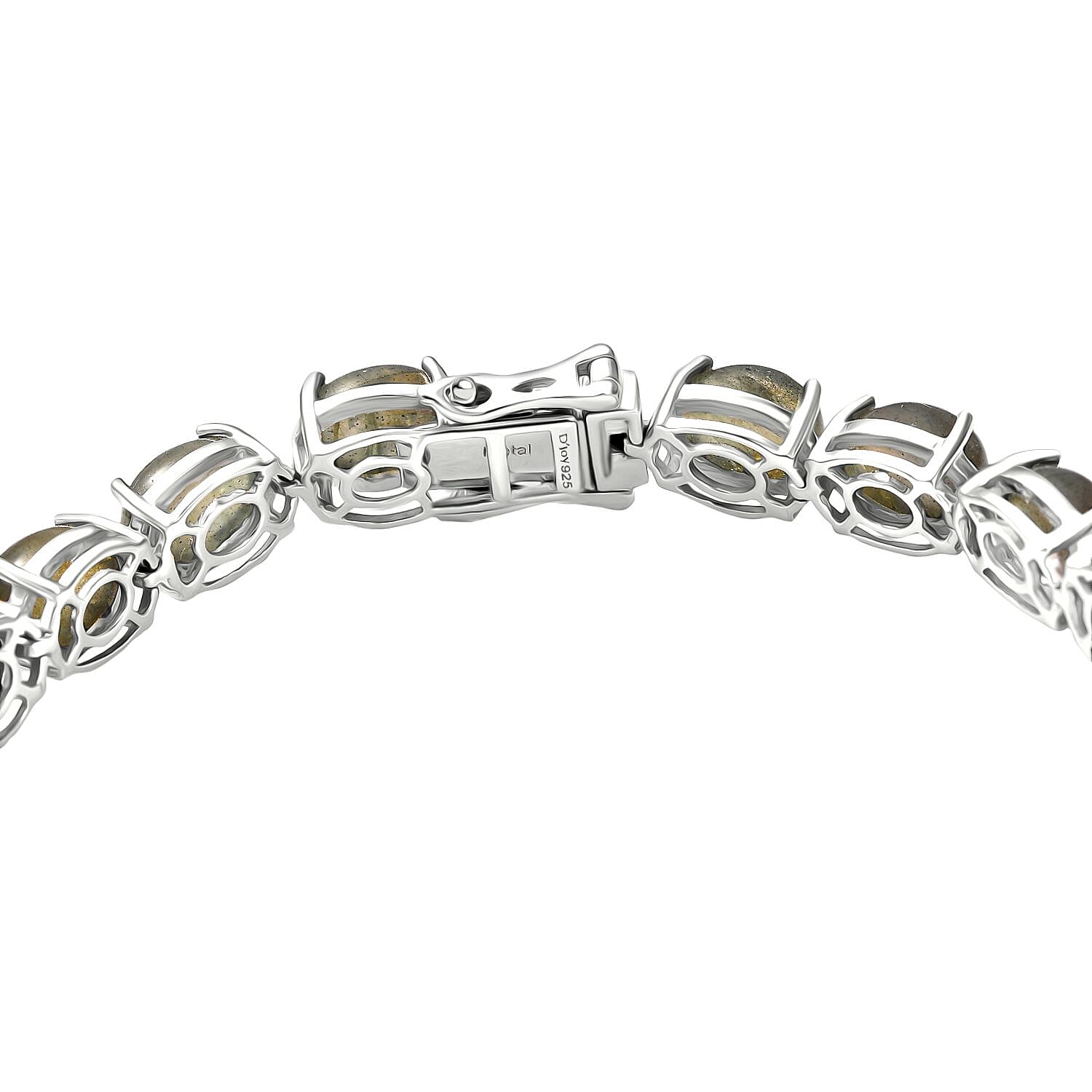 D'joy AAA Natural Labradorite Cluster Bracelet (Size - 7) with GB Lock Box in Rhodium Overlay Sterling Silver 24.80 Ct, Silver Wt. 11.03 Gms.
