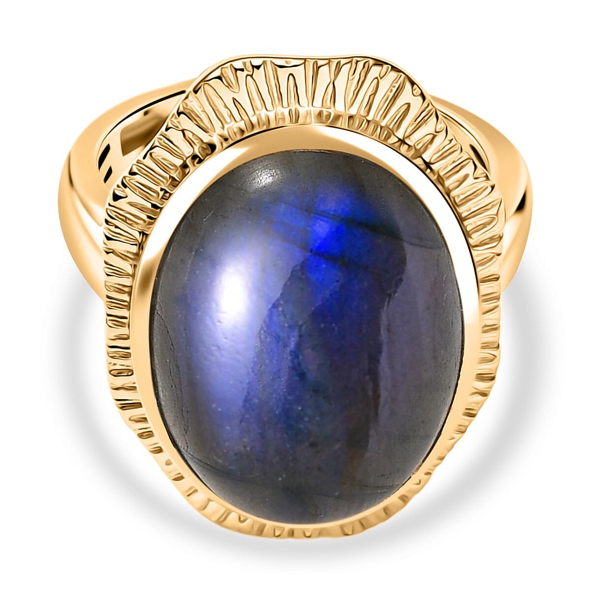 AAA Natural Labradorite Solitaire Ring in Yellow Gold Plating 12.03 Ct.