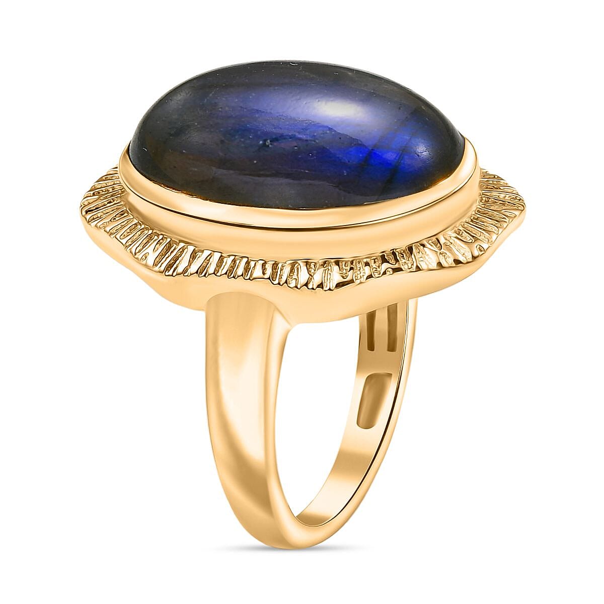 AAA Natural Labradorite Solitaire Ring in Yellow Gold Plating 12.03 Ct.