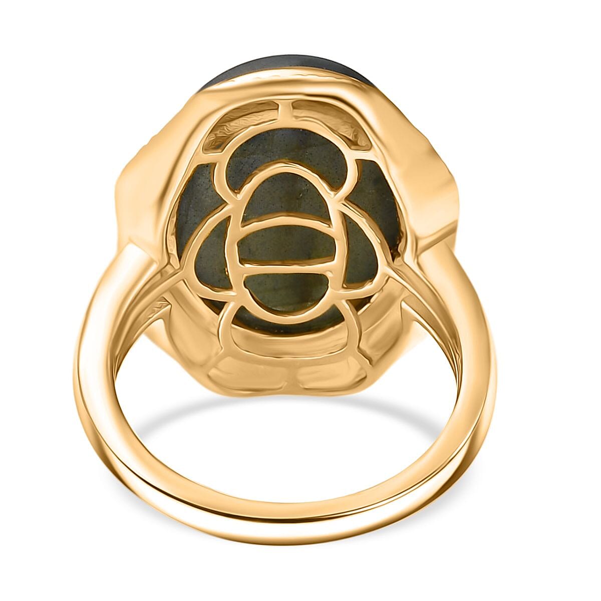 AAA Natural Labradorite Solitaire Ring in Yellow Gold Plating 12.03 Ct.