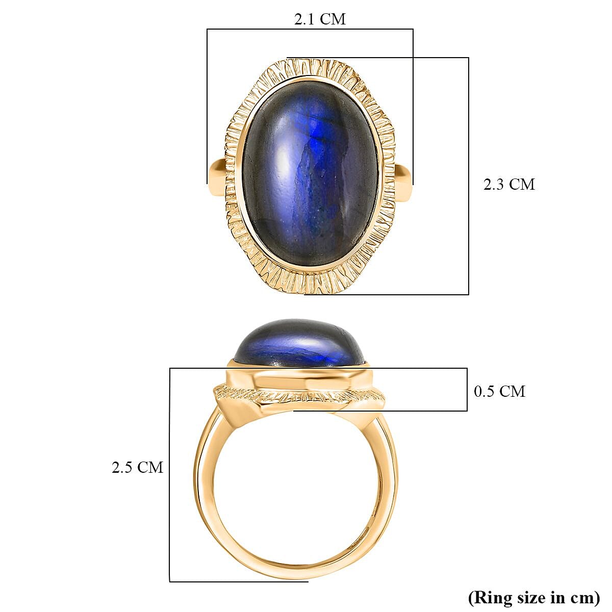 AAA Natural Labradorite Solitaire Ring in Yellow Gold Plating 12.03 Ct.