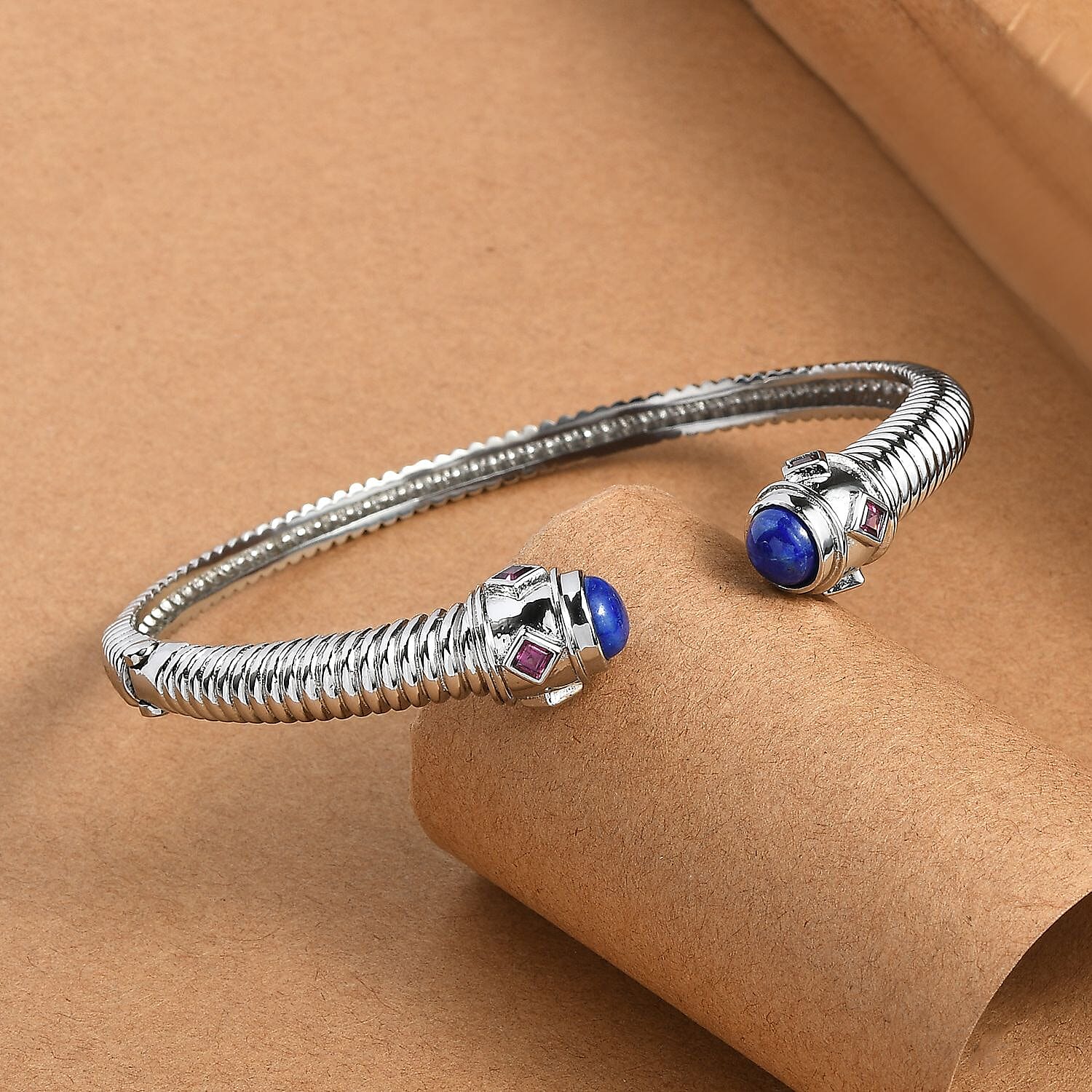 EverTrue Lapis Lazuli & Rhodolite Garnet Full Bangle (Size 7.5) 4.55 Ct.